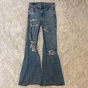 American Eagle Outfitters Light Blue Distressed Flare Jeans